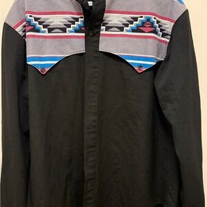 Black and Multicolor Western Button Down